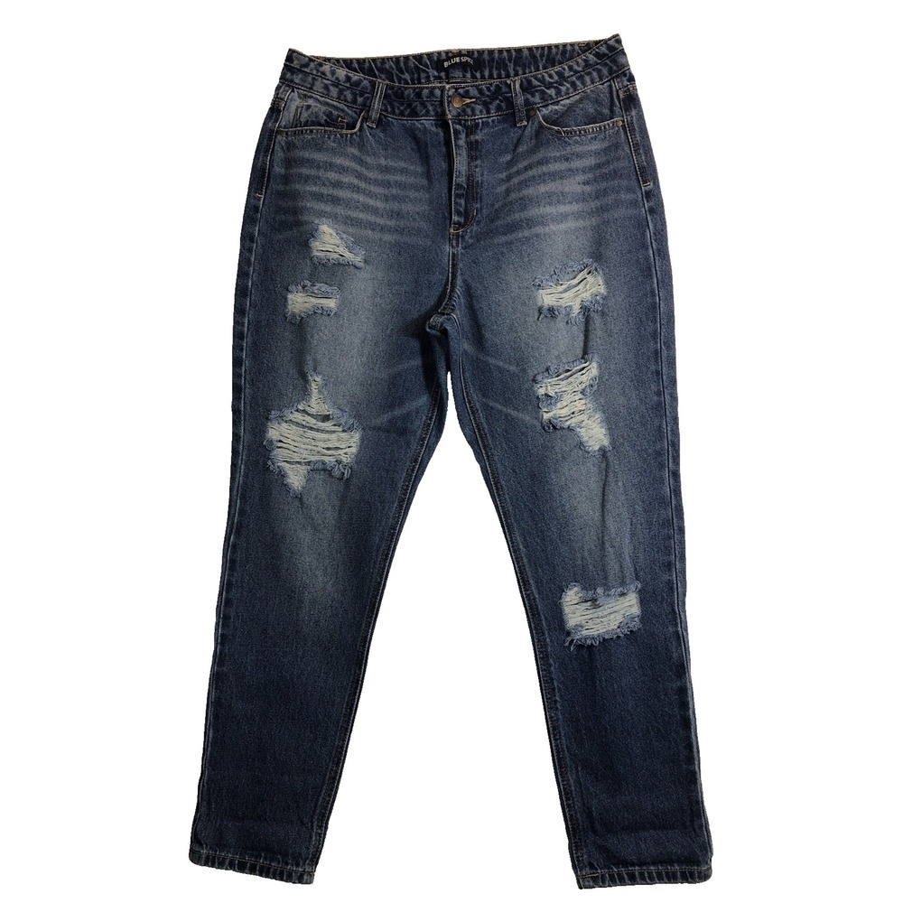 Blue Spice Jeans Juniors Size 15 Denim Blue Straight Mid Rise Distressed Women's
